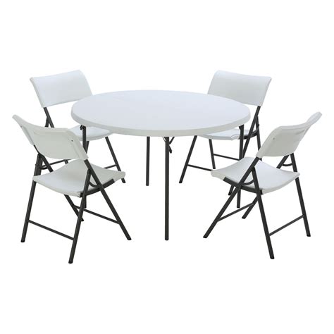 The folding tables and chairs can be folded and transported to any place. Lifetime Products 48 in. Round Fold-in-Half Table and ...