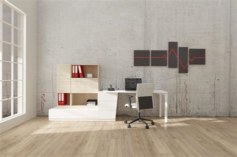 Home Office Interior In Loft Style Grid 3d Render Stock Illustration