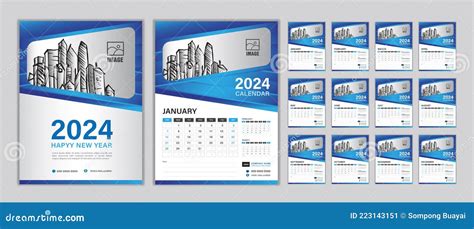 Wall Calendar 2024 Template Set Set Desk Calendar 2024 Year Happy New