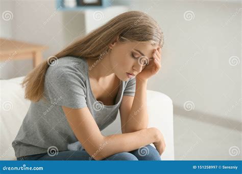Lonely Woman Suffering From Depression At Home Stock Image Image Of
