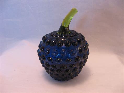 Blue Berry Fruit Art Glass Paperweight By Viking Hobnail Pattern W From