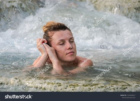 Young Charming Girl Bathes Healing Thermal Stock Photo 1524038627