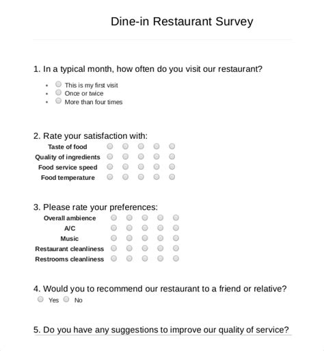 18 Restaurant Survey Templates Pdf Word