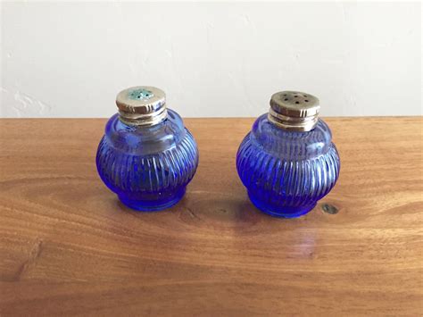 Cobalt Blue Glass Salt And Pepper Shakers Vintage Shaker Set