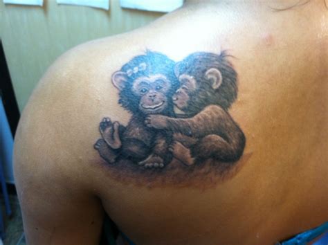 Cute Cartoonrealistic Monkey Tattoo Sister Tattoos Fake Tattoos
