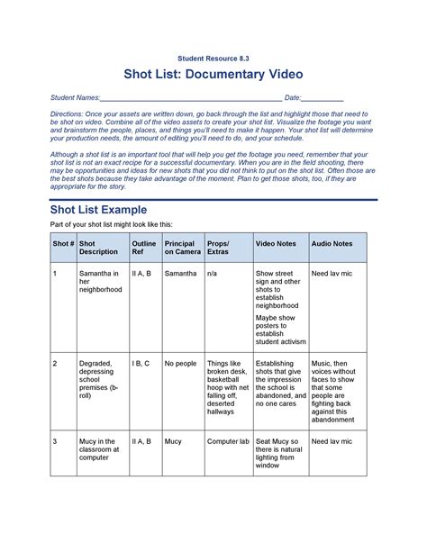 50 Handy Shot List Templates Film And Photography Templatelab
