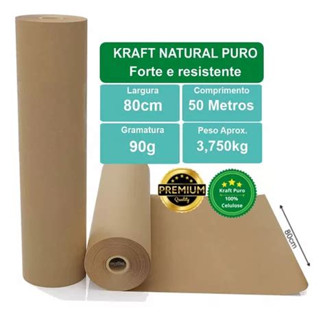 Papel Kraft Puro Natural Pardo Bobina 90gm2 X 80cm X 50mts Mercadolivre
