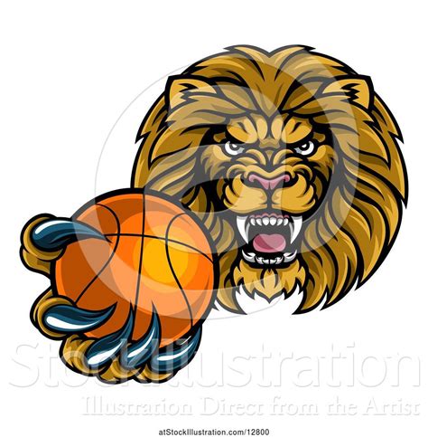 Vector Illustration Of Cartoon Tough Lion Monster Mascot Holding Out A