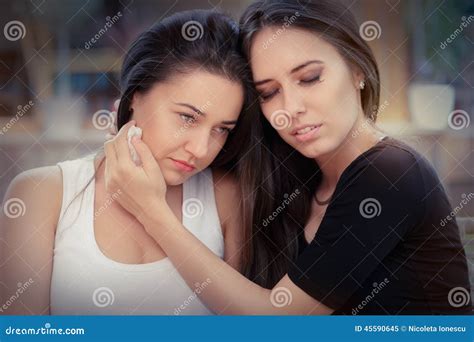 Young Woman Comforting Tearful Friend Stock Image Image Of Advise