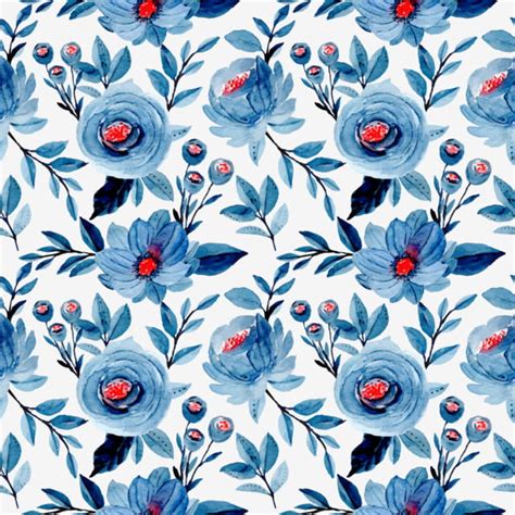 Beautiful Blue Floral Watercolor Seamless Pattern Background Pattern