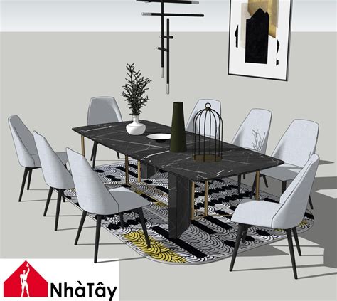 4833 Dining Table And Chair Sketchup Model Free Download