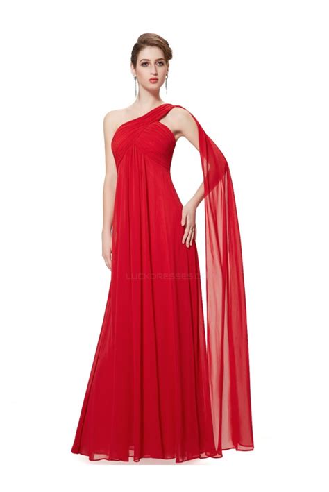 Empire One Shoulder Long Red Chiffon Bridesmaid Dressesevening Dressesmaternity Dresses Bd010297