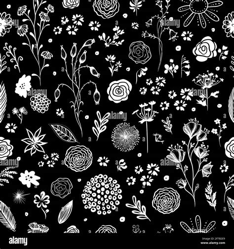 Monochrome Background Seamless Texture Of Beautiful Flowers Vector