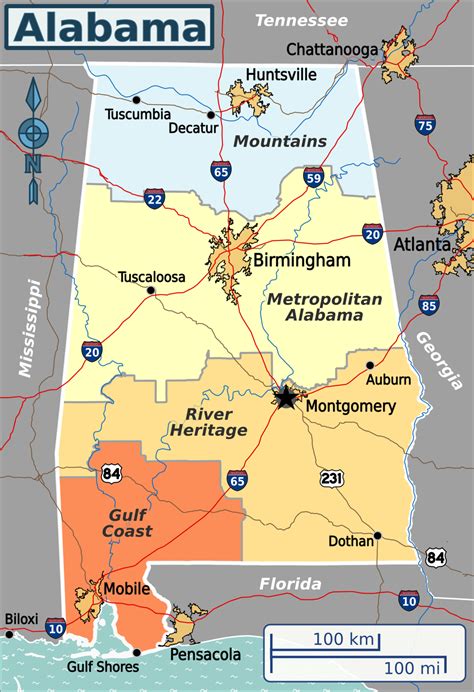 This alabama map has major cities, roads, rivers and lakes. Alabama - Travel guide at Wikivoyage