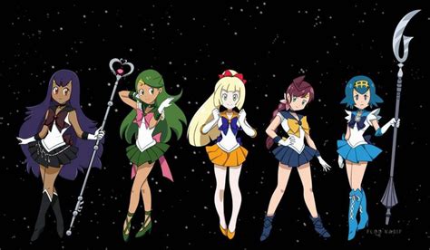 Pokemon Pokegirls Iris Mallow Lillie Chloe And Lana As Sailor Scouts From Sailormoon