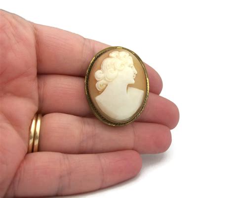 Vintage Genuine Carved Shell Cameo Brooch Pendant Early To Mid Century Hand Carved Raised Relief
