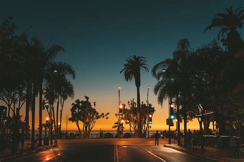 Hd Wallpaper Santa Monica Sunset Silhouette Photo Of People Walking