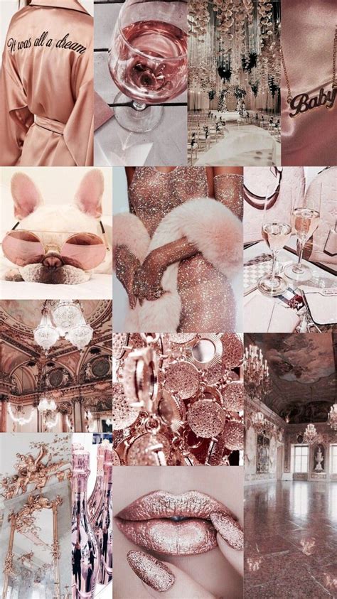 rose gold pink wall collage kit aesthetic dusty pink blush rose gold aesthetic gold aesthetic