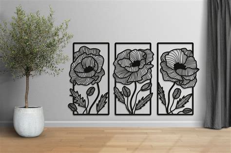 Poppy Flower Metal Wall Art Flowers Metal Wall Hanging Set Of Etsy