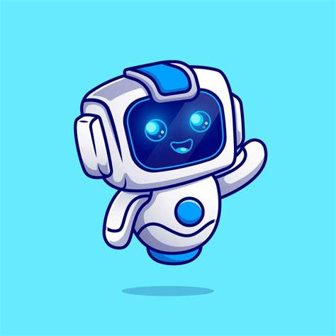 Cute Robot Waving Hand Cartoon Vector Icon Illustration Science Technology Icon Concept