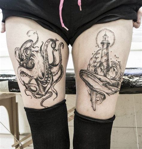 Ship Anchor Black Octopus Tattoo On Leg Tattoomagz › Tattoo