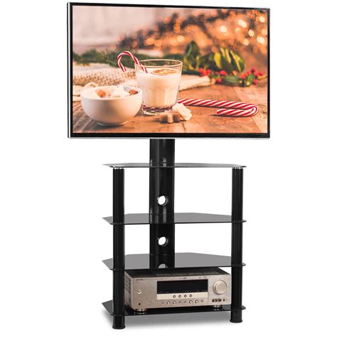Modern Floor Black Glass Tv Stand For 32 55 Flat Screen Lcd Led Tvs