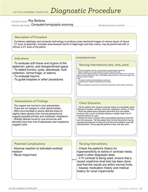 Active Learning Template Diagnostic Procedure