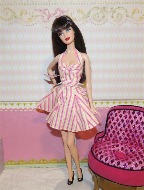 Brunette Barbie In Pink And White Striped Dress The Doll Keeper Flickr