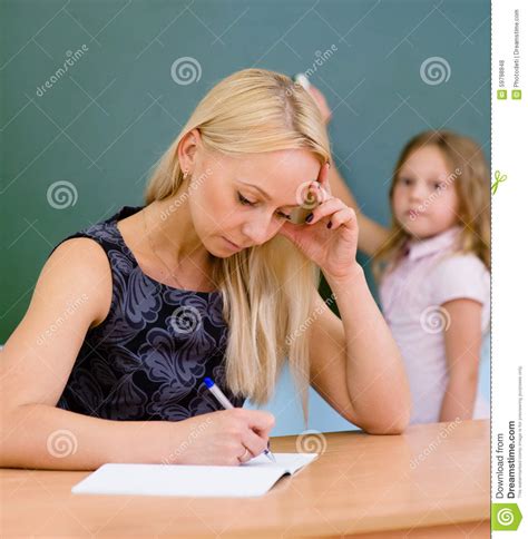 Tired Teacher In Classroom Stock Photo Image Of Female 59798848