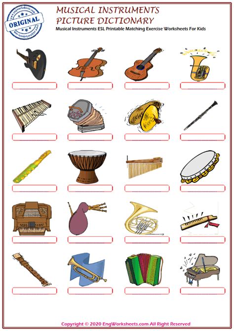 Musical Instruments Printable English Esl Vocabulary Worksheets 2