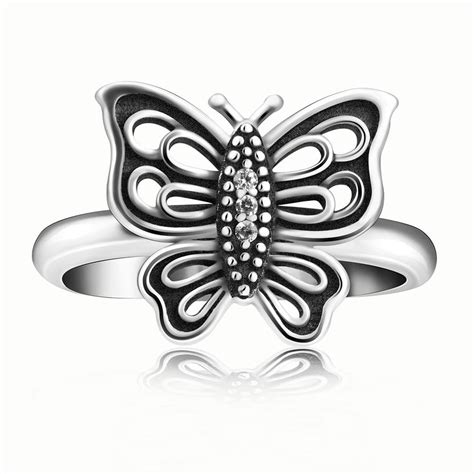 Fashion Silver Rings For Women Openwork Butterfly With Cubic Zirconia