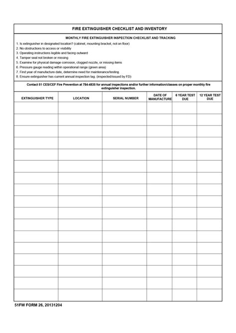 Fire Extinguisher Monthly Inspection Sheets Fire Extinguisher