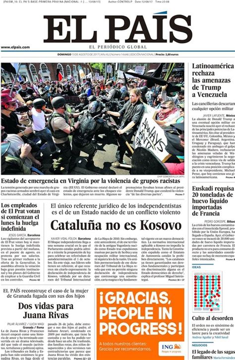 El país ofrece noticias de última hora y actualidad internacional, economía, deportes, sociedad el país. prensa: "Catalunya no es Kosovo", titula 'El País'