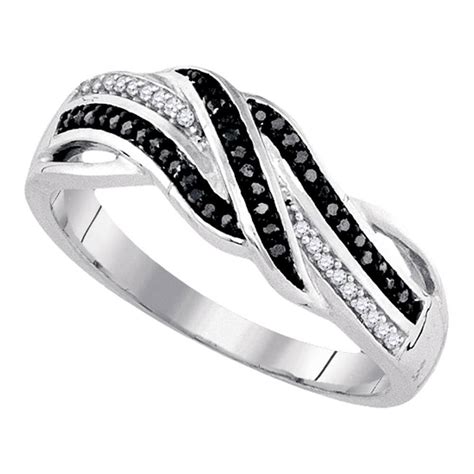 Sterling Silver Womens Round Black Color Enhanced Diamond Band Ring 18