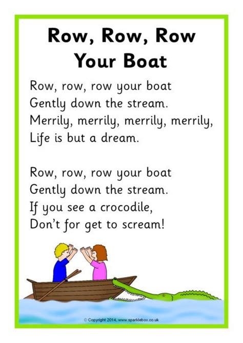 Row Row Row Your Boat Song Sheet Sb10945 Nursery Rhymes Lyrics