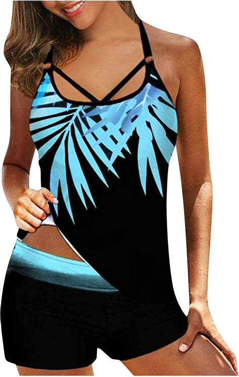 Amazon Com Sayhi Women Plus Size Print Swimwear Strappy Swimdress Two