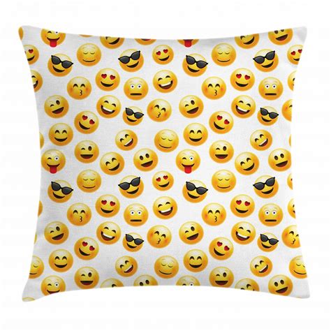 Emoji Throw Pillow Cushion Cover Smiley Face Character Illustration Feeling Happy Surprised