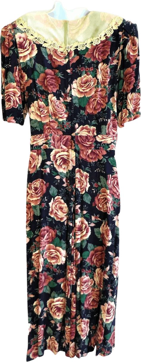 vintage 80s cottagecore floral print pleated dress l by jane singer shop thrilling