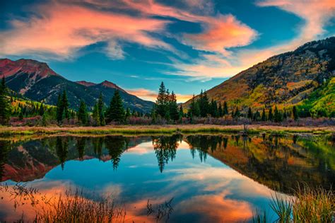 Colorful Panoramic Mountain View At Sunrise Stock Photo Download