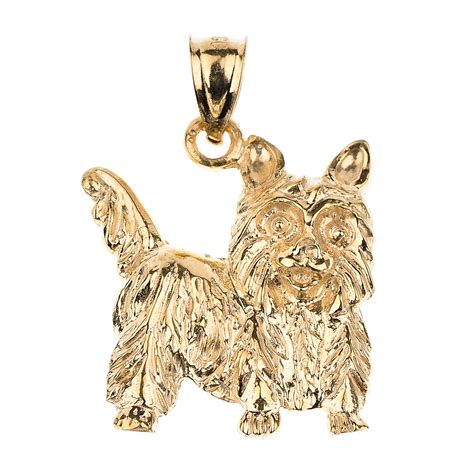 Yellow Gold Yorkie Dog Charm Pendant Necklace Gold Yorkshire Terrier