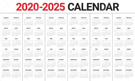 Año 2020 2021 2022 2023 2024 2025 Calendario Vector Diseño Templa 2023