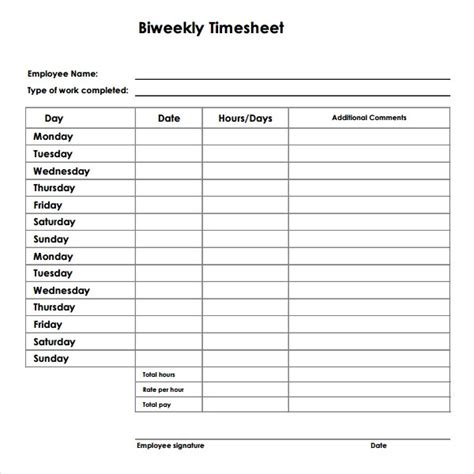 Free Printable Biweekly Timesheet Template Printable Templates