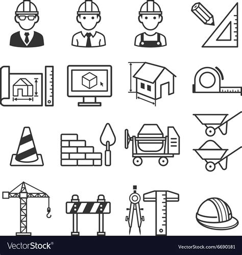 Architecture Construction Building Icon Set Vector Image