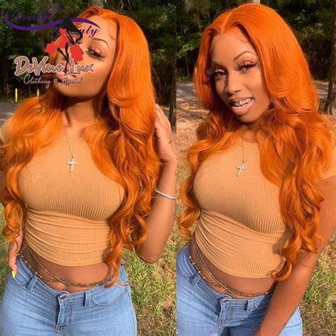 Devine Lux Orange Ginger Color Lace Front Wigs Pre Plucked Brazilian Wavy Human Hair Wigs In
