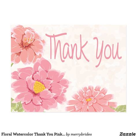 Floral Watercolor Thank You Pink Peony Flowers Postcard Thank You
