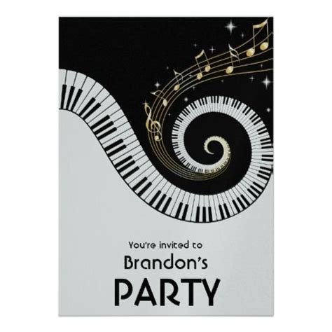 Piano Keys And Gold Music Notes Invitations Music Note Party Music