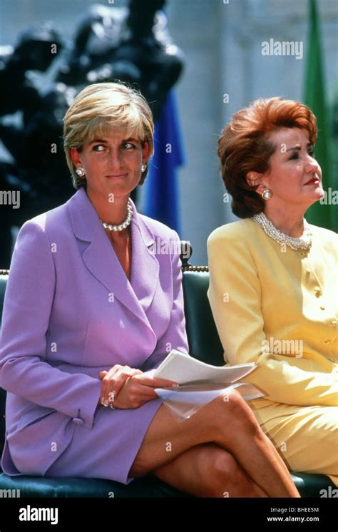 Diana The Princess Of Wales R With Elizabeth Dole Attends An Stock