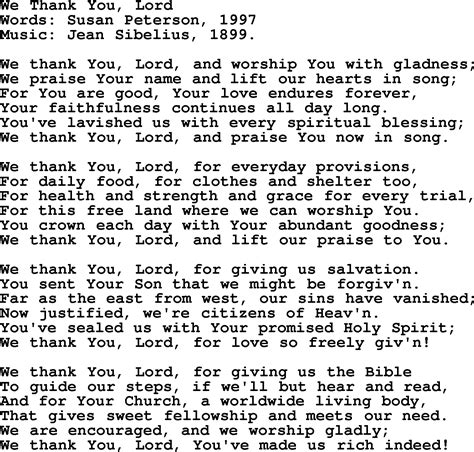 Thanksgiving And Harvest Hymns And Songs We Thank You Lord Lyrics