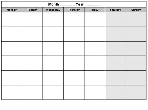 Blank Weekly Calendars Printable Activity Shelter