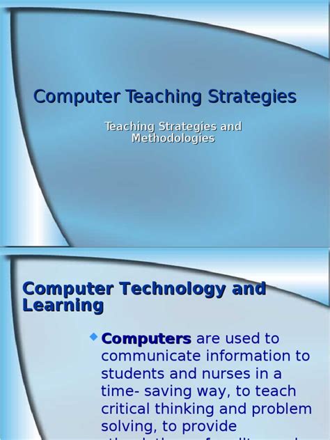 Computer Teaching Strategies Pdf Simulation Nursing